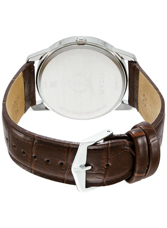 تيتان Titan Karishma Quartz Analog with Day and Date Silver Dial Brown Leather Strap Watch for Men - NT1774SL01